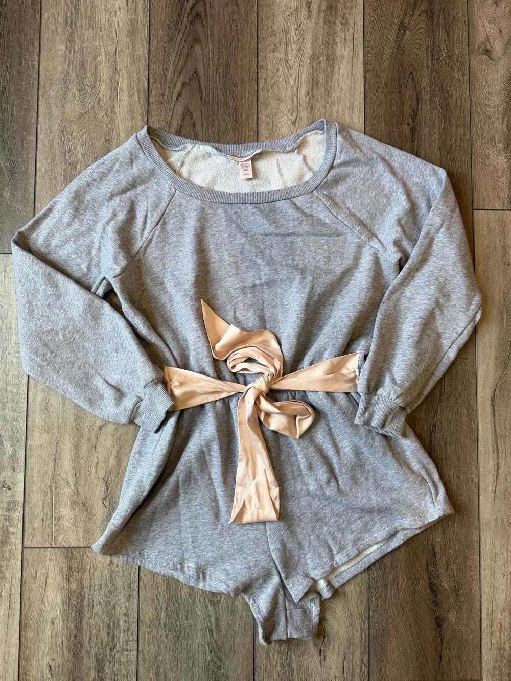 Victoria's Secret Sweatshirt Romper Size L Gray Satin Bow